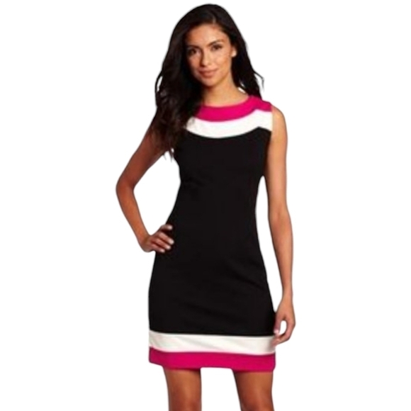 Lilly Pulitzer Black & Pink Sleeveless Color-Block Sheath Dress Size XS - Picture 1 of 5